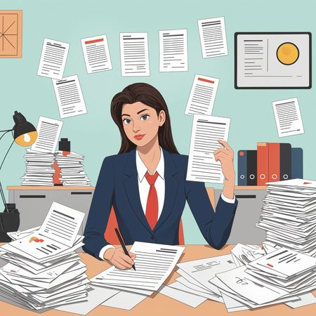 Businesswoman Managing Paperwork At Her Desk  AI Image