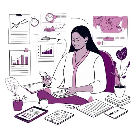 Businesswoman Multitasking With Tech Devices At Office Desk  AI Image
