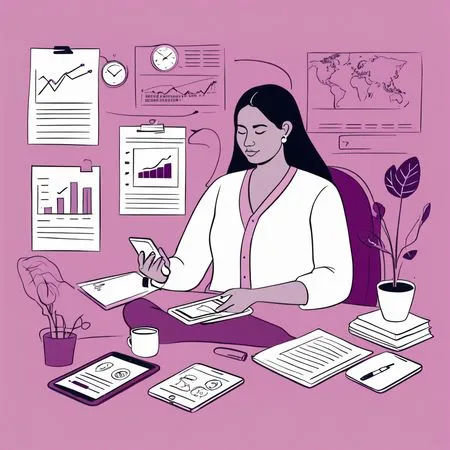 Businesswoman Multitasking With Tech Devices At Office Desk  AI Image