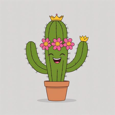 Cactus avec couronne et couronne de fleurs souriant  Image IA