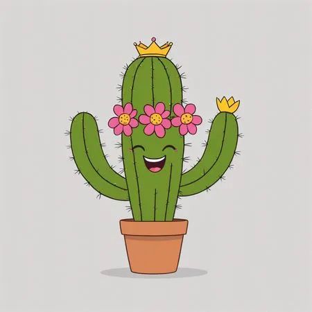 Cactus avec couronne et couronne de fleurs souriant  Image IA