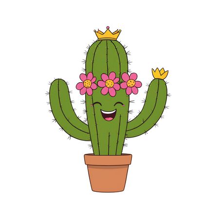 Cactus With Crown And Flower Crown Smiling  AI Image