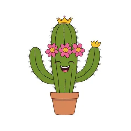 Cactus With Crown And Flower Crown Smiling  AI Image