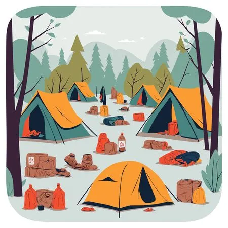 Camping avec plusieurs tentes dans un cadre forestier  AI Image