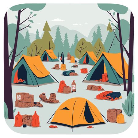 Campsite With Multiple Tents In  Forest Setting  AI Image