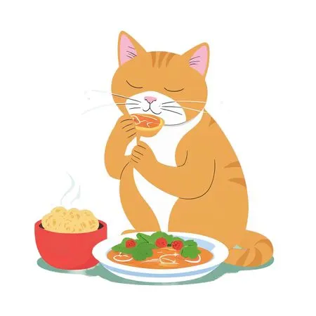 Cat Enjoying Meal  AI Image