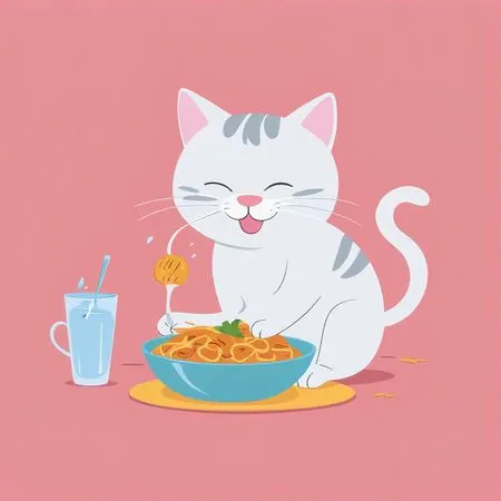 Cat Enjoying Spaghetti Meal  AI Image