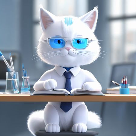 Cat In An Office Wearing Glasses And Tie  AI Image