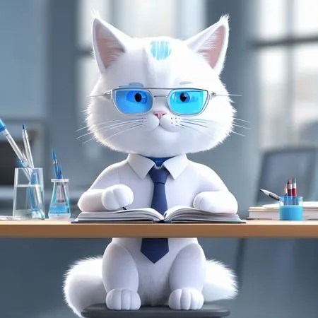 Cat In An Office Wearing Glasses And Tie  AI Image