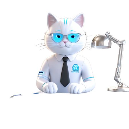 Cat Sitting on Office Desk  AI Image