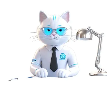 Cat Sitting on Office Desk  AI Image