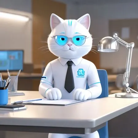 Cat Sitting on Office Desk  AI Image