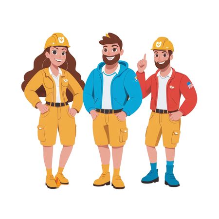 Characters In Construction Attire Posing Together  AI Image