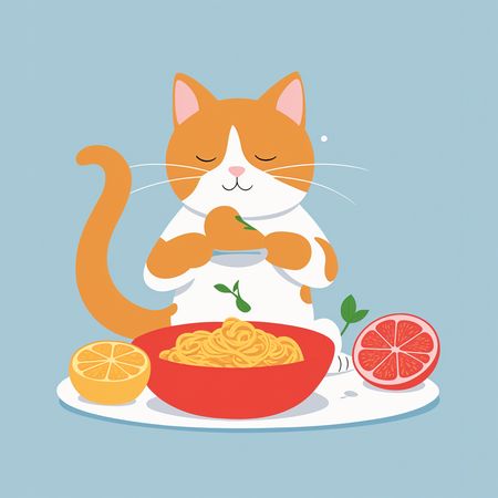 Chat fantasque préparant des pâtes  Image IA