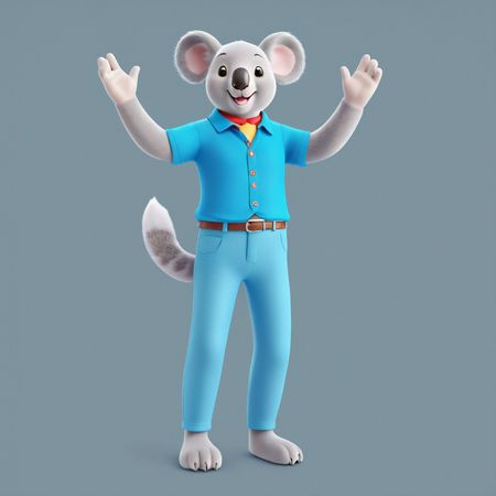 Cheerful Koala In Blue Outfit Waving Hand  AI Image