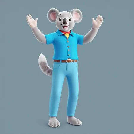 Cheerful Koala In Blue Outfit Waving Hand  AI Image