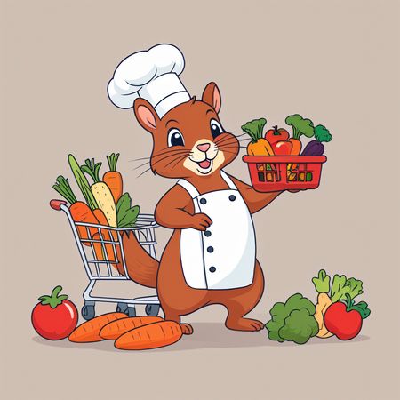 Chef ardilla con comestibles  Imagen AI