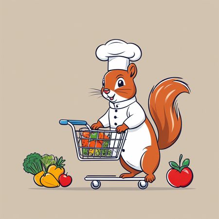 Chef ardilla haciendo la compra  Imagen AI