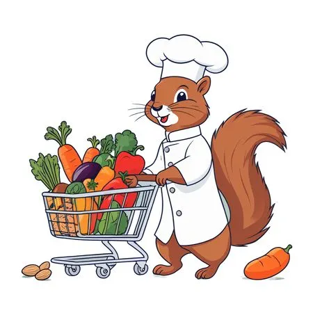 Chef Squirrel Pushing Cart Of Vegetables  AI Image
