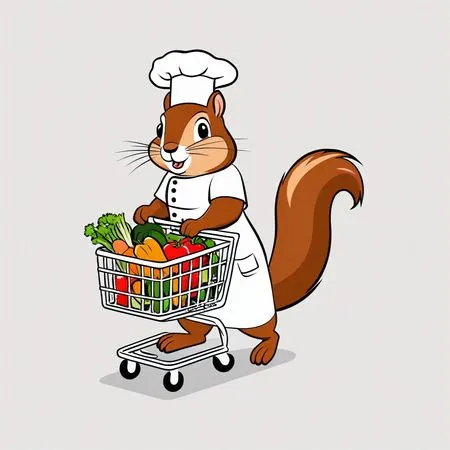 Chef Squirrel With Shopping Cart Of Vegetables  AI Image