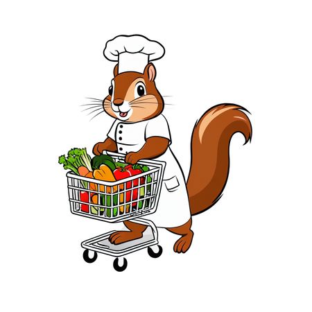 Chef Squirrel With Shopping Cart Of Vegetables  AI Image