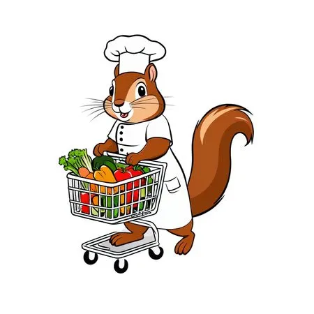 Chef Squirrel With Shopping Cart Of Vegetables  AI Image