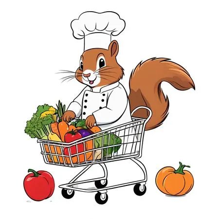 Chef Squirrel With Shopping Cart Of Vegetables  AI Image