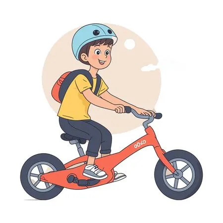 Child Riding Bicycle With Helmet And Backpack  AI Image