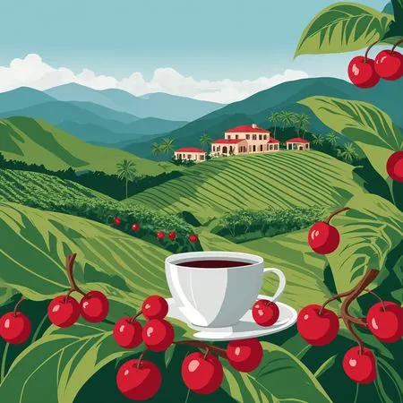 Coffee Plantation With A Cup Of Coffee  AI Image