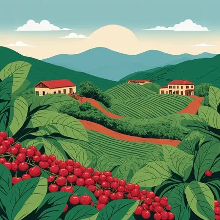 Coffee Plantation With Scenic Landscape  AI Image