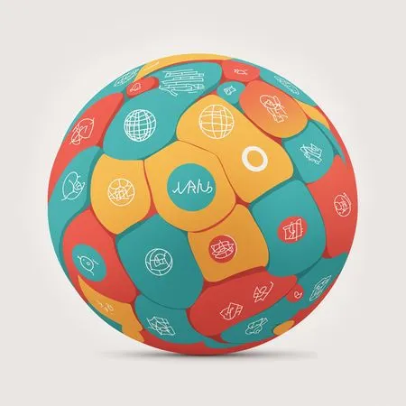 Colorful Sphere With Geometric Pattern And Abstract Symbols  AI Image