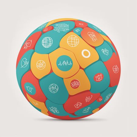 Colorful Sphere With Geometric Pattern And Abstract Symbols  AI Image