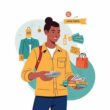 Jóvenes adultos comprando con cupones y bolsas  Imagen AI
