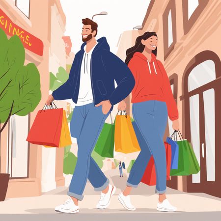 Couple Shopping In City  AI Image