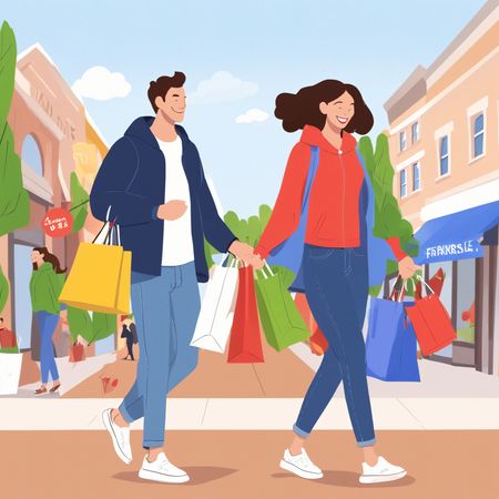 Couple Shopping On City Street  AI Image