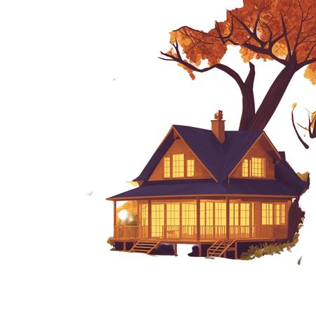 Cozy Lakeside Cabin At Sunset With Couple  AI Image