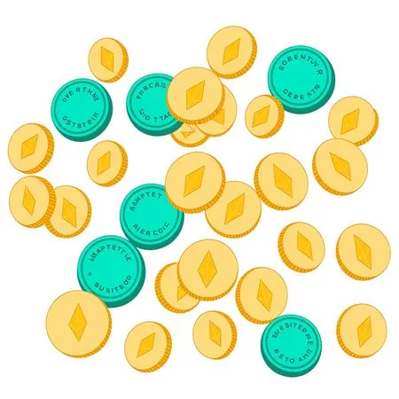 Cryptocurrency Coins With Ethereum Logo  AI Image