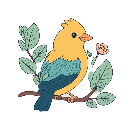 Cute Bird Sitting on Branch  AI Image