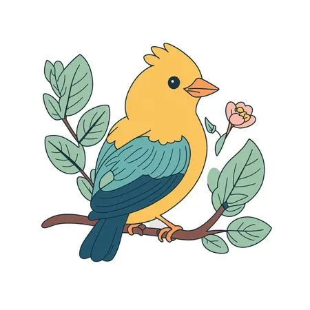 Cute Bird Sitting on Branch  AI Image