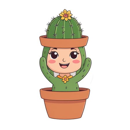 Cute Cactus Character In Flower Pot  AI Image