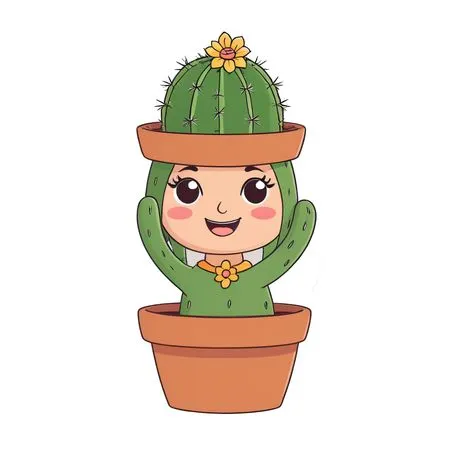 Cute Cactus Character In Flower Pot  AI Image