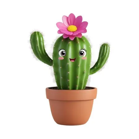 Cute Cactus With A Flower And Smiling Face  AI Image