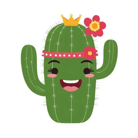 Cute Cactus With Crown And Flower  AI Image