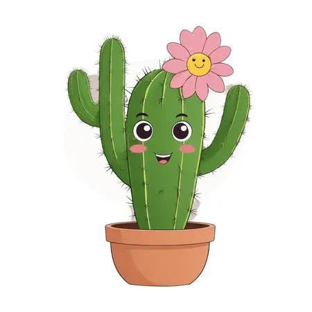 Cute Cactus With Flower  AI Image