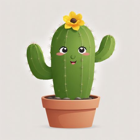 Cute Cactus With Flower And Smiling Face  AI Image