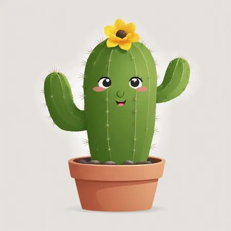Cute Cactus With Flower And Smiling Face  AI Image