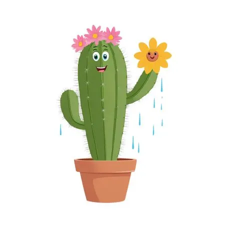 Cute Cactus With Flowers  AI Image