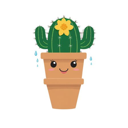 Cute Cactus With Smiling Face In Flowerpot  AI Image