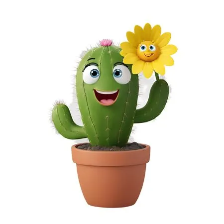 Cute Cactus With Smiling Flower  AI Image