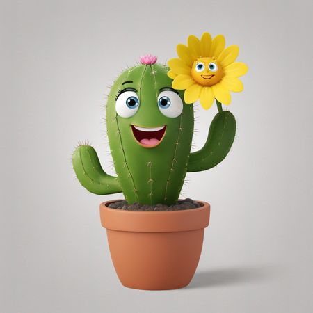 Cute Cactus With Smiling Flower  AI Image